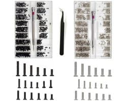 960 Pcs Mini Screw Set met Screwdriver en Tweezers - Kleine Schroeven Assortiment voor Horloges, Brillen, Laptops, Reparatie Schroeven (Zwart + Zilver)