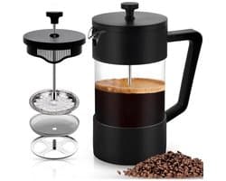 Koffiezetapparaat met Franse pers, voorzien van een filter van borosilicaatglas, een drielaags filter en een grote capaciteit, geschikt voor koffie en thee (1000 ml).