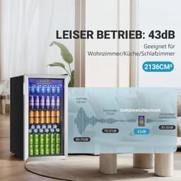 CYRO - Mini Koelkast Glazen Deur - Mini Koelkasten voor Drinken - Minibar - LED - 126 Blikjes - Verstelbare Planken - RVS - Zilver — thumbnail 3