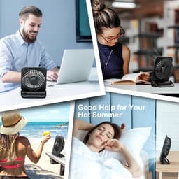 Mini ventilator stil – opvouwbare tafelventilator met 4 snelheden, USB-C, 2000mAh zwart — thumbnail 5