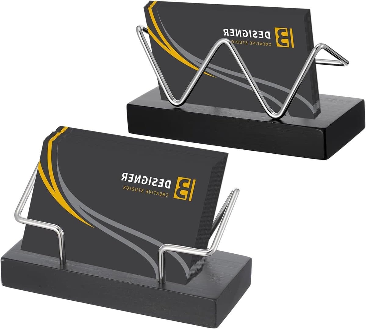 Houten Visitekaartjeshouder voor Bureau - Displaybox voor Flyers en Presentaties in Thuis- en Kantooromgeving met Zwart Accent — afbeelding 1