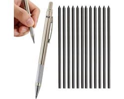 Volledig metalen automatische 2mm mechanische potlood met 12 vervangbare grafietkernen, mini slijper en ergonomisch ontwerp voor tekenaars en schrijvers