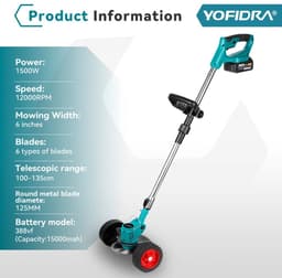 D&A Elektrische grasmaaier - Accu grasmaaier - Elektrische grastrimmer - Elektrische grasmaaier met accu - Inclusief 1 accu — thumbnail 4