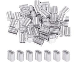 200 Stuks 5/64"(2mm) Aluminium Krimpkousen voor Kabel en Draad - Dubbele Koker Ferrule voor Versterking en Beveiliging