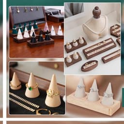 Houten Ringhouder met 3 Cones, Velours Ringdisplay voor Sieraden, Perfect voor Bruiloften en Retail Exposities — thumbnail 4
