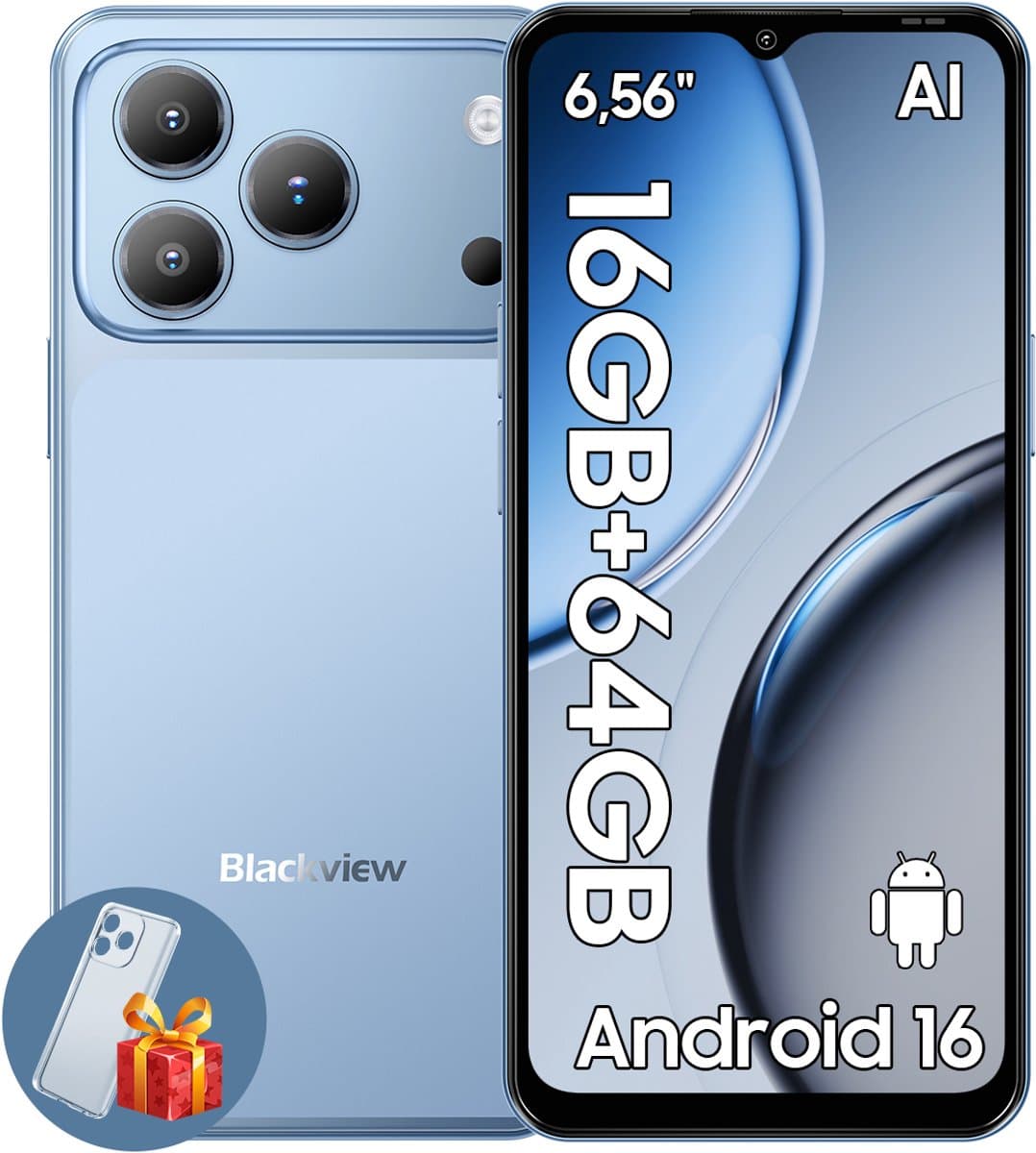 Blackview WAVE 7C Smartphone - 4G AI - DUAL SIM - 16GB RAM - 64GB ROM - Android 16 Telefoon - 6,56 inch - 5000mAh - GPS - Blauw — afbeelding 1