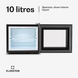 Klarstein Mini-Koelkast Frosty 10L 65W Zwart - Minikoelkast Drankkoeler Hotelkoelkast,8L 30 dB - voor Hotelkamer voor Kantoor voor Slaapkamer - LED-Binnenverlichting Glasdeur Stil - Mini Fridge - Kleine Koelkast - Compact Koelkast — thumbnail 9