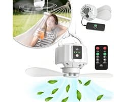 Camping Plafondventilator Met Licht En Afstandsbediening - Tent Ventilator Op 5200mAh Accu - Oplaadbare Ventilator - Hangbare Campingventilator - Essentieel Voor Op De Camping — afbeelding 1