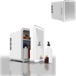 KZQ Witte Draagbare Mini Koelkast voor Skincare Beauty Cosmetica Make-up 4 Liter Thermo Elektrisch Koelen en Warm Huidverzorgings Koelkast met Gespiegelde Deur en Dimbaar LED Licht — thumbnail 1