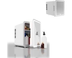 KZQ Minicoelkast voor cosmetica 4 liter 2-in-1 draagbaar wit glazen deur voor auto kantoor camping thuis