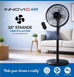 INNOVIO - INV-Air 16R - Statiefventilator 16 Inch (40 cm) - Met Afstandsbediening - 8 Snelheden - Oscillatiefunctie - 50W - Zwart — thumbnail 2
