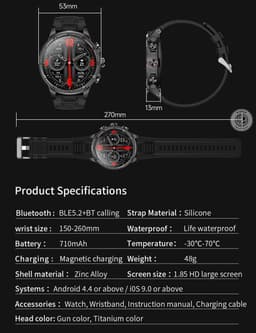 WizBay Premium Select® 1.85 Sport Smartwatch – Dames & Heren – Bluetooth Bellen – Hartslagmeter – Bloeddrukmeter – O2 Zuurstofmeter – 60+ Sportmodi – LED Zaklamp – IP68 Waterdicht – FitCloud Pro – Android & iOS - Zilver — thumbnail 3