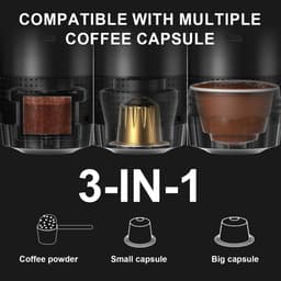 Velmio Draadloos Koffiezetapparaat 3-1 - Draagbaar Koffiezetapparaat Voor Onderweg - Espressomachine - 20 Bar - 3-in-1 Capsules & Gemalen Koffie - 60ML - Zwart — thumbnail 2