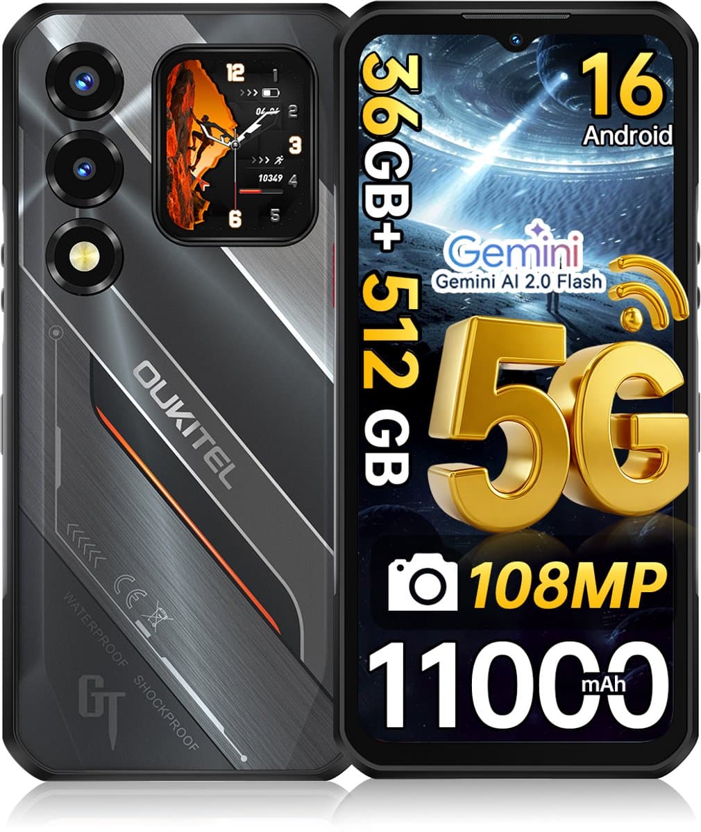 OUKITEL WP66 Rugged Smartphone 5G - 36GB RAM - 512GB ROM - 6,58'' - 11000mAh - Android 16 - 108MP Camera - Telefoon 2026 - NFC GPS - Zwart — afbeelding 1