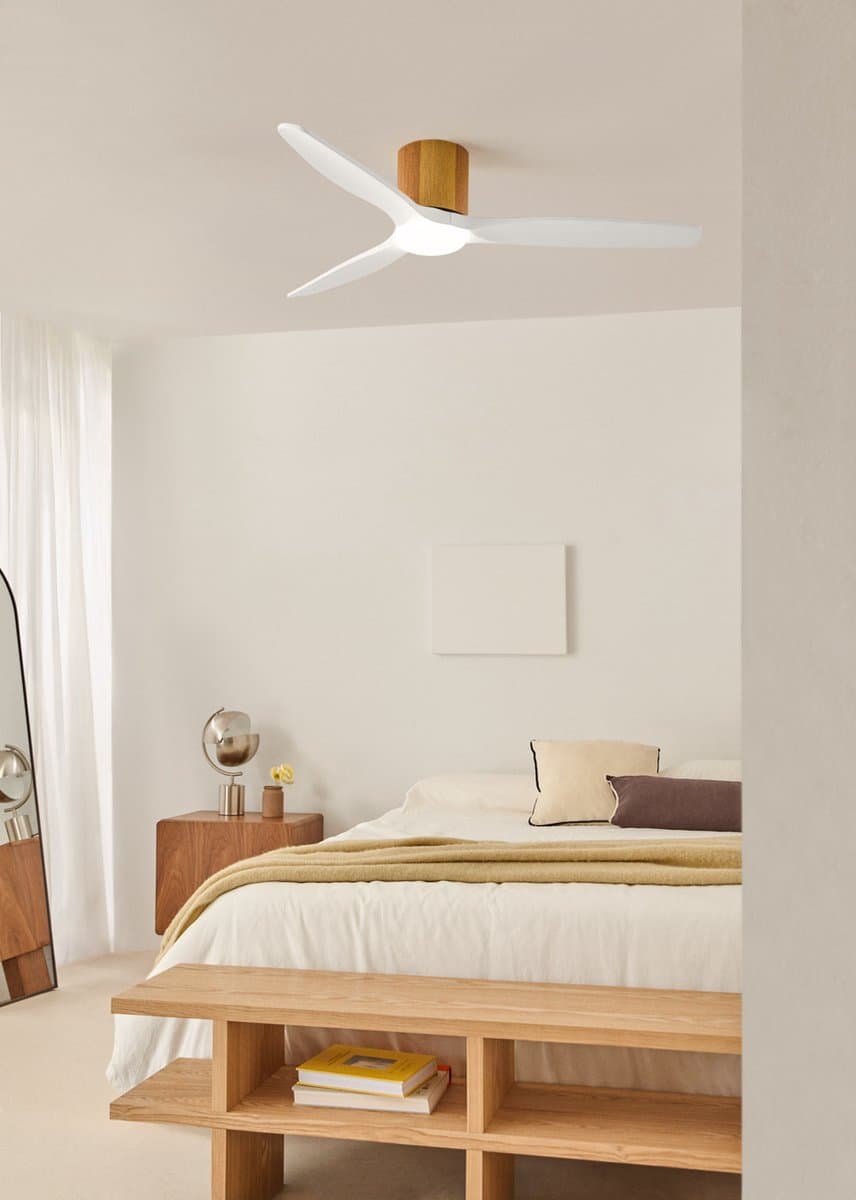 CREATE - Stille plafondventilator 100% hout 40W (Ø132cm) - Met licht LED - Afstandsbediening - 6 snelheden - Programmeerbaar - WIND CALM CUSTOM WOVEN — afbeelding 1