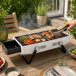 MikaMax - 2 in 1 Compact BBQ Wit - GrillMaster Roker - Draagbare Houtskoolbarbecue - Tafelbarbecue — thumbnail 4
