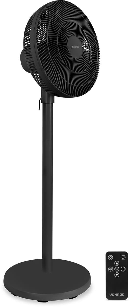 VONROC Vloerventilator - 3 snelheden – incl. afstandsbediening - timer - verstelbaar in 3 hoogtes - zwart — afbeelding 1