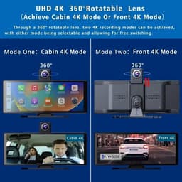 Dashcam voor Auto - 10.26” 4K Dashcam – CarPlay & Android Auto – 350° Rotatie – 6M AHD Achtercamera – Nachtzicht & Rijassistentie - Zwart — thumbnail 1