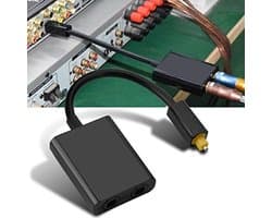 Digitale glasvezel splitter, 1-in-2-uit glasvezel audio splitter, lichtgolfgeleider adapter, zwart en wit (zwart)