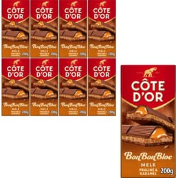 Côte d'Or BonBonBloc Chocoladereep Melk Praliné & Karamel 8 x 200g - Chocolade Tabletten - Cadeau vrouwen of mannen verjaardag - Voorraad — thumbnail 1
