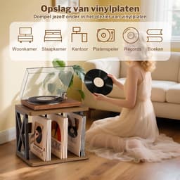 SNJY® Platenspeler Meubel - Platenspeler Kast - LP Houder - Platenhouder - 32D x 40B x 36H cm - Bruin/Zwart — thumbnail 4