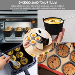 4-delige herbruikbare muffinblikken van siliconen voor airfryer en oven, BPA-vrij, ideaal voor mini muffins en snacks, grijs en zwart — thumbnail 4