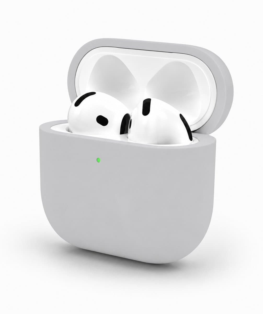 Enluxe Case geschikt voor Airpods 4 – Licht Grijs - Premium Siliconen Hoesje, Valbescherming & Spatwaterdicht, Draadloos Opladen Compatibel — afbeelding 1