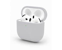 Enluxe Case geschikt voor Airpods 4 – Licht Grijs - Premium Siliconen Hoesje, Valbescherming & Spatwaterdicht, Draadloos Opladen Compatibel