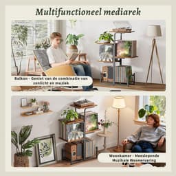 SNJY® Platenspeler Meubel - Platenspeler Kast - LP Houder - Platenhouder - 30D x 60B x 102H cm - Zwart/Bruin — thumbnail 3