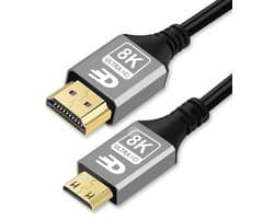 Drivv. Premium Mini HDMI naar HDMI Kabel 2.1 - 8K 60Hz / 4K 120Hz Ultra HD - 3 meter - Grijs - Geschikt voor Camera's, Tablets en Laptops