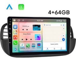 Boscer Autoradio - Geschikt voor Fiat 500 2007-2015 - Android 15 - Apple Carplay & Android Auto (Draadloos) - 4+64GB - 9 Inch HD IPS Touchscreen - GPS, WIFi, Bluetooth, USB, MP5 - Zwart - Achteruitrijcamera & Microfoon