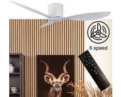 Plafondventilator Brezza 3 blad 132 cm wit - stilste ventilator 2026 – top kwaliteit - energie zuinig – met remote - ventilator voor laag plafond - 6 snelheden – beste alternatief voor airco - zomer en winter stand – witte ventilator — afbeelding 1