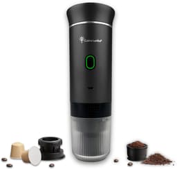 Draagbare koffiemachine - Cuisina Lumina ® - Hoogwaardige kwaliteit - 120 ML - Voor onderweg - Draagbaar koffiezetapparaat - Camping gadget - Oplaadbaar - Verwarmt water - Koffiecups & gemalen koffie - Espresso & Lungo - Matte zwart — thumbnail 1
