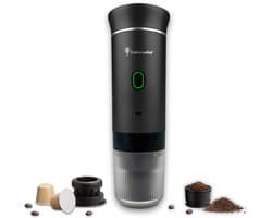 Draagbare koffiemachine - Cuisina Lumina ® - Hoogwaardige kwaliteit - 120 ML - Voor onderweg - Draagbaar koffiezetapparaat - Camping gadget - Oplaadbaar - Verwarmt water - Koffiecups & gemalen koffie - Espresso & Lungo - Matte zwart