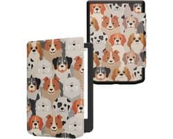 kwmobile e-reader hoesje geschikt voor Pocketbook Verse / Verse Lite / Verse Pro / Color / Vivlio Light/Light HD hoes - E reader flip case met magnetische sluiting - Ereader cover - Honden Ontwerp design in wit / lichtbruin / grijs
