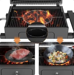 Nyvore- American BBQ Set - Jaxon - Houtskool BBQ 3 delig - thermometer & RVS afwerking - Grill oppervlakte 61,5x46 cm - Zij panelen - Zwart — thumbnail 3