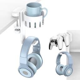 StayPowered Headset & Controller Houder - Perfect voor gaming setups - 3-in-1 design voor headset en controllers - Vervangbare bekerhouder - Krasbestendig - 360° Draaibaar - Eenvoudig te bevestigen - Wit - Levering Sneller dan Aangegeven! — thumbnail 1