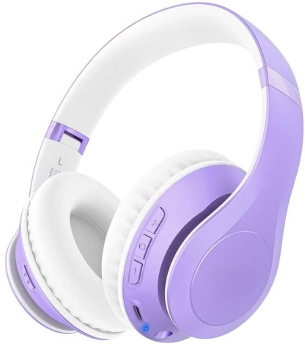 StayPowered Bluetooth Hoofdtelefoon - 65 Uur Non-stop Luisterplezier - Bluetooth 5.3 voor Stabiele Verbinding - Hifi Stereo Geluid - Comfortabele Opvouwbare Ontwerp - Ideaal voor Reizen en Kantoor - Wit/Paars - Levering Sneller dan Aangegeven! — afbeelding 1