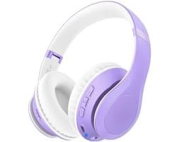 StayPowered Bluetooth Hoofdtelefoon - 65 Uur Non-stop Luisterplezier - Bluetooth 5.3 voor Stabiele Verbinding - Hifi Stereo Geluid - Comfortabele Opvouwbare Ontwerp - Ideaal voor Reizen en Kantoor - Wit/Paars - Levering Sneller dan Aangegeven!