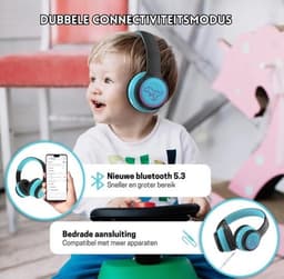 StayPowered Kinder Bluetooth Hoofdtelefoon - Perfect voor School & Reis - Veilig Volumeniveau - Heldere Geluidskwaliteit - met LED - Draadloos & Bekabeld - Versterkt Materiaal - Lange Batterijduur - Zwart/Blauw - Levering Sneller dan Aangegeven! — thumbnail 3