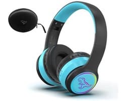 StayPowered Kinder Bluetooth Hoofdtelefoon - Perfect voor School & Reis - Veilig Volumeniveau - Heldere Geluidskwaliteit - met LED - Draadloos & Bekabeld - Versterkt Materiaal - Lange Batterijduur - Zwart/Blauw - Levering Sneller dan Aangegeven!