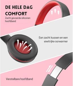 StayPowered Kinder Koptelefoon - Comfortabel en Duurzaam Ontwerp - HD Microfoon - Opvouwbaar Ontwerp - Rijke Stereo Bass - Verwikkelingvrij Nylon Kabel - Verstelbare Pasvorm - Universele 3,5 mm Jack - Zwart/Rood - Levering Sneller dan Aangegeven! — thumbnail 2