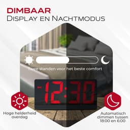 Caliber Digitale Wekker - Wekkers digitaal - Instelbare Snooze Tijd - Alarmklok - Dimbaar display - Digitale klok slaapkamer - USB Oplader — thumbnail 3