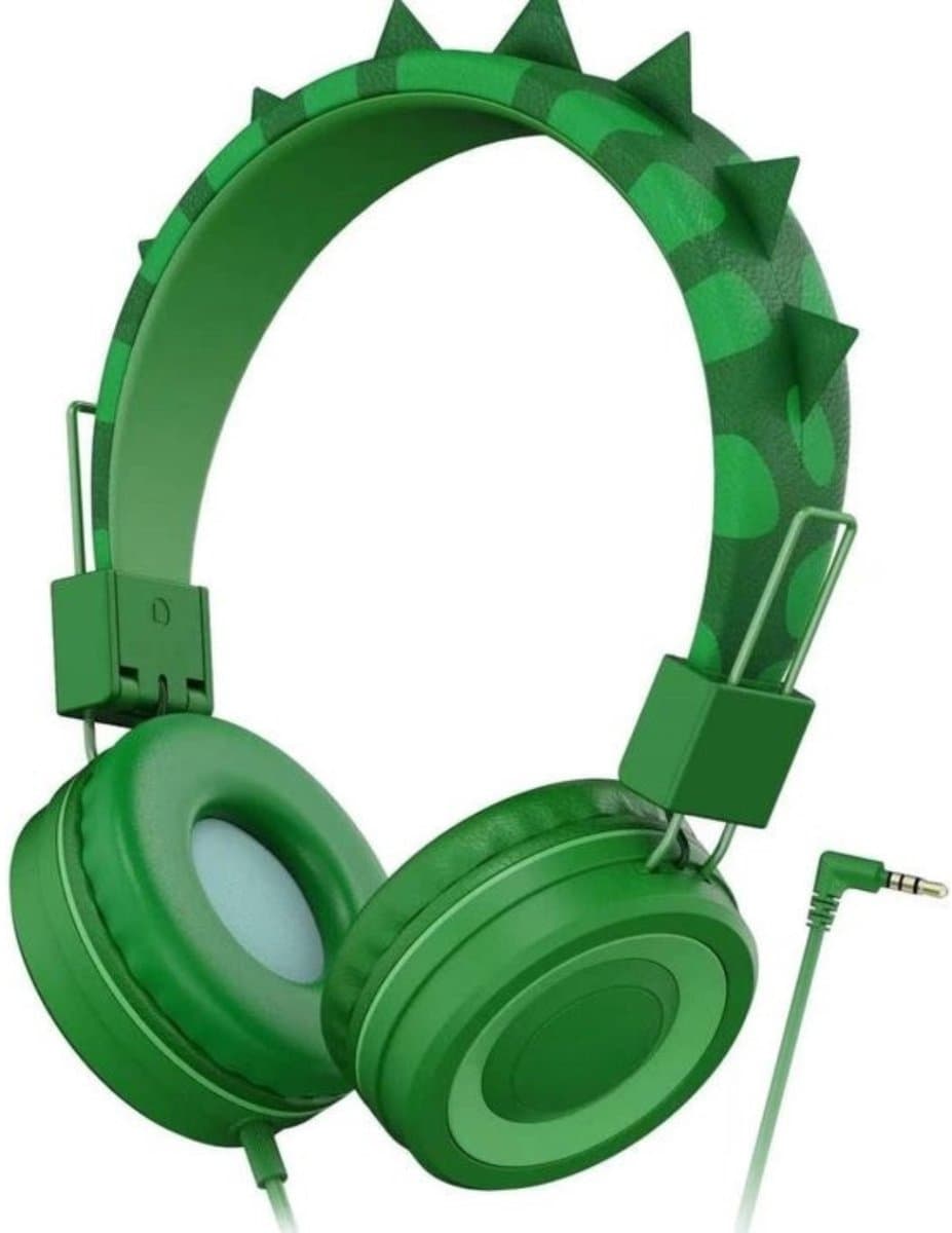 Intelectro Koptelefoon voor Kinderen - Dino Geïnspireerde Hoofdtelefoon voor Avontuurlijke Kids - Comfortabel en Opvouwbaar - Ingebouwde Microfoon - Hoge Compatibiliteit - Volumebeperking voor Kinderen - Groen - Levering Sneller dan Aangegeven! — afbeelding 1