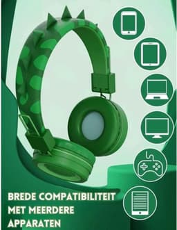 Intelectro Koptelefoon voor Kinderen - Dino Geïnspireerde Hoofdtelefoon voor Avontuurlijke Kids - Comfortabel en Opvouwbaar - Ingebouwde Microfoon - Hoge Compatibiliteit - Volumebeperking voor Kinderen - Groen - Levering Sneller dan Aangegeven! — thumbnail 4