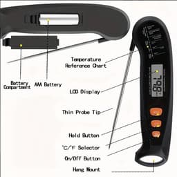 Vleesthermometer Zwart - Digitale Vleesthermometer- Voedselthermometer Voor Koken, Bakken, Vloeistoffen, Snoep, Grillen, BBQ, Airfryer, Keukenaccessoires — thumbnail 4