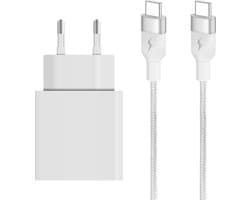 USB C Snellader 25W 1 Meter Gevlochten Wit - USB C naar USB C Kabel - USB C Oplader - USB C Power Adapter - PPS Fast Charger