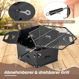 COSTWAY Grote houtskoolgrill met 360° draaibare grill, 2-in-1 vuurschaal, klapgrill, campinggrill met handgrepen voor koken en verwarmen, voor feestjes, camping, backpacking, 77 x 74 x 38 cm — thumbnail 5
