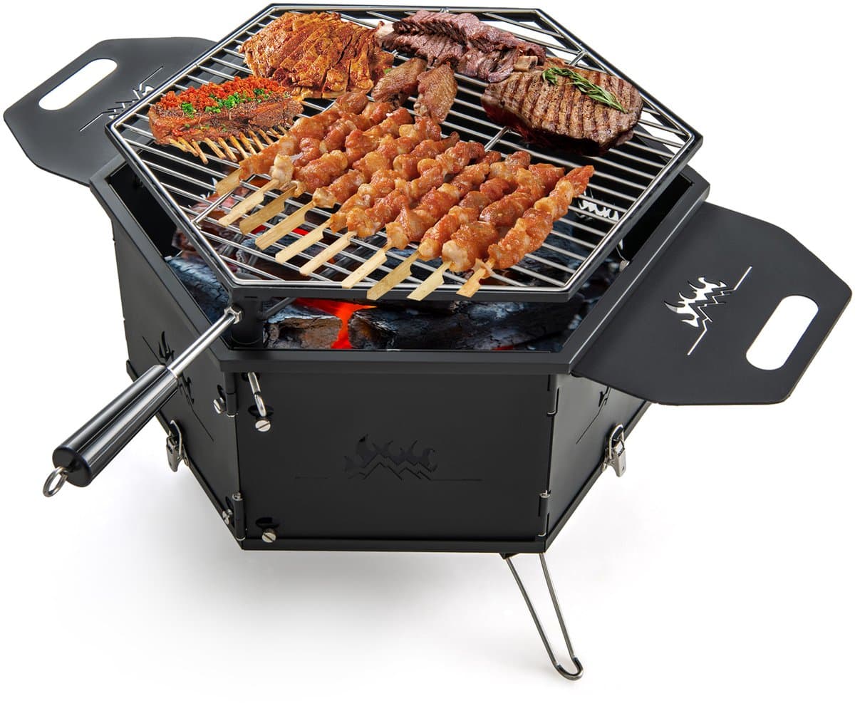 COSTWAY Grote houtskoolgrill met 360° draaibare grill, 2-in-1 vuurschaal, klapgrill, campinggrill met handgrepen voor koken en verwarmen, voor feestjes, camping, backpacking, 77 x 74 x 38 cm — afbeelding 1