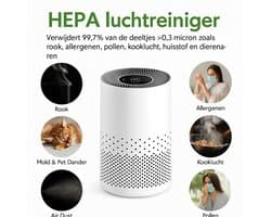 Luchtreiniger – HEPA H11 Filter – Ionisator – Aromatherapie – Stil 25dB – 4 Snelheden – 360° Inlaat – Timer – Verwijdert 99,9% Stof, Geur, Allergenen, Rook, Huisdierhaar – Slimme Sensor – Voor Slaapkamer/Woonkamer